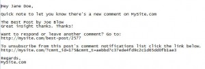 sample blog comment update email 